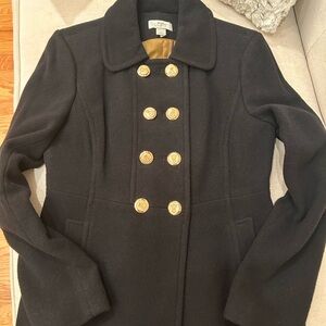 LOFT Elegant Black Pea Coat with Gold Accents